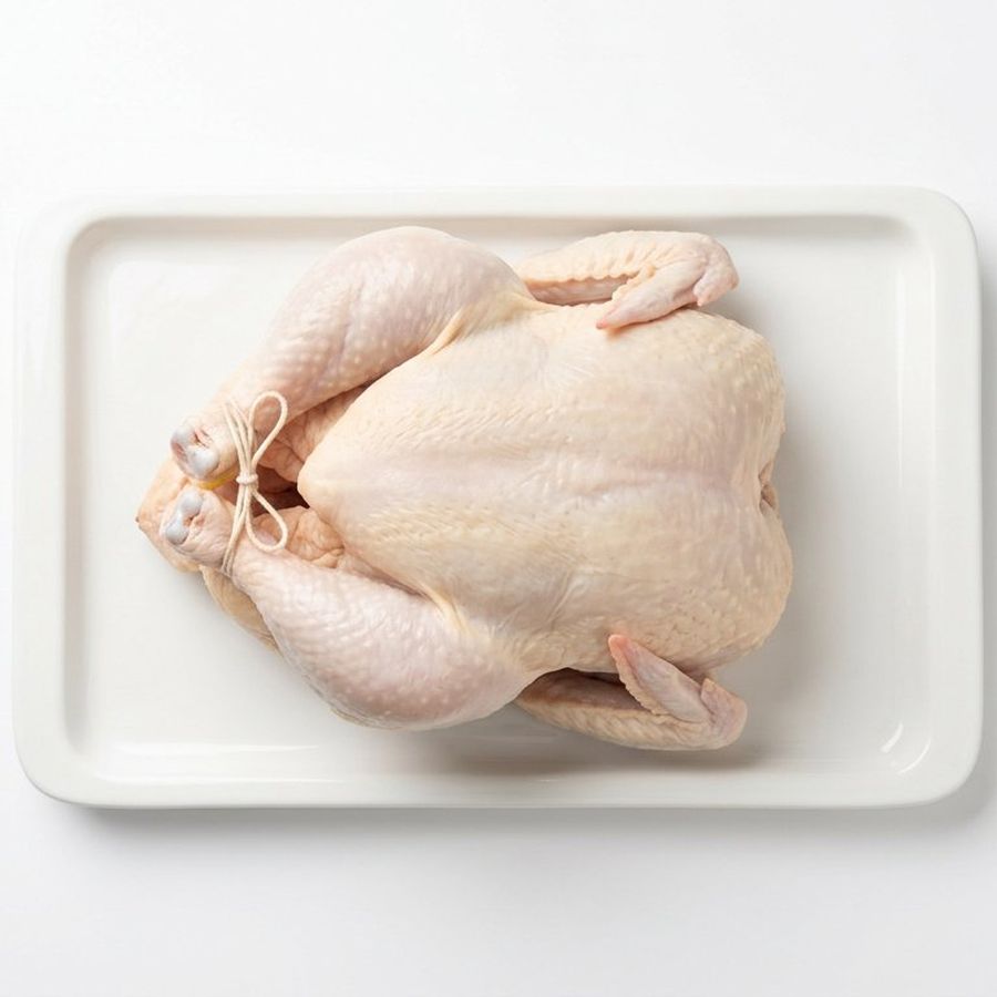 Fresh dressed whole chicken ready for collection